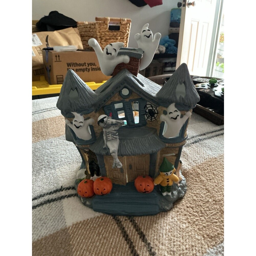 Vintage PartyLite P7311 Haunted Tealight House Halloween Ghosts Pumpkins 1990s